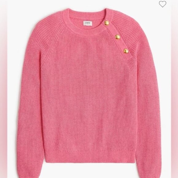 NWT J. Crew Preppy Button Raglan Crew Neck Sweater - Pink - Size M - Picture 2 of 4